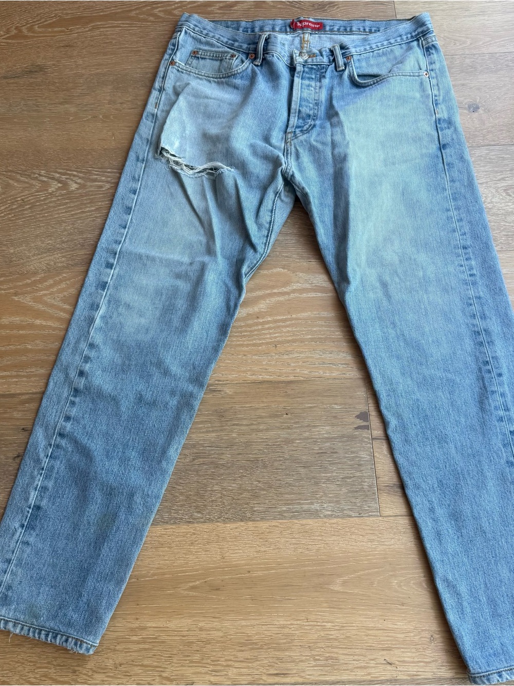 Supreme Light Blue Distressed Men's Denim Jeans